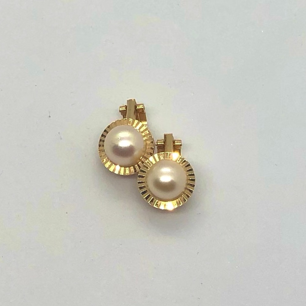 18k Gold Clip On Earrings Pearl 750